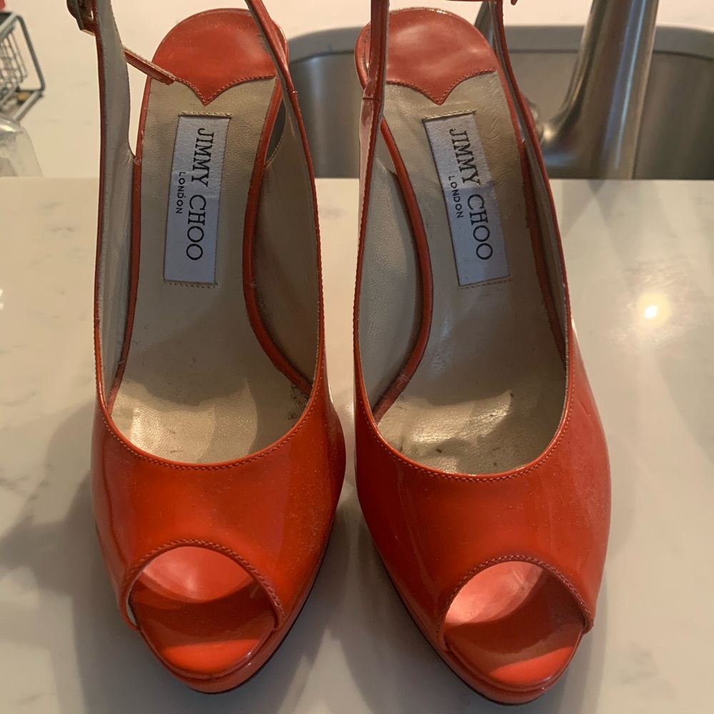 Slingback Jimmy Choo Open Toe Sandal -Coral/Orange